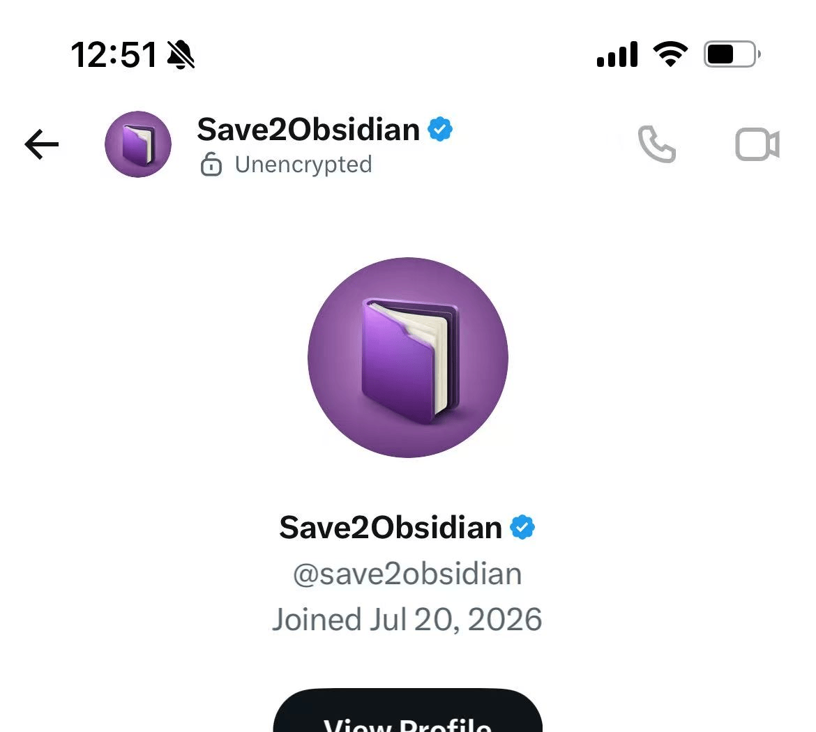 打开与 Save2Obsidian 的 X 私信对话框